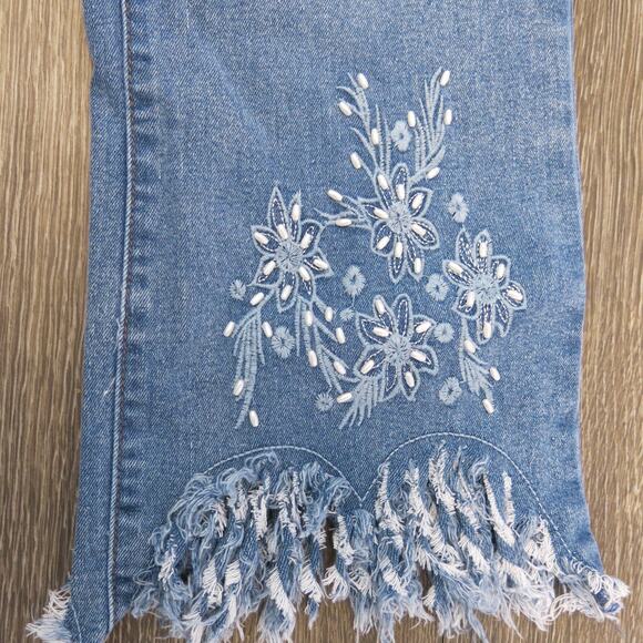 Est 1946 Denim Jeans Embroidered Beads Size 12 Women Highrise Fringe Boho Blue - Picture 3 of 12